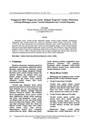 Liana (2009) Penggunaan MRA Dengan Spss Untuk Menguji Pengaruh Variabel Moderating Terhadap Hubungan Antara Variabel Independen Dan Variabel Dependen
