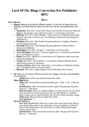 Lord Of The Rings - Pathfinder RPG Conversion