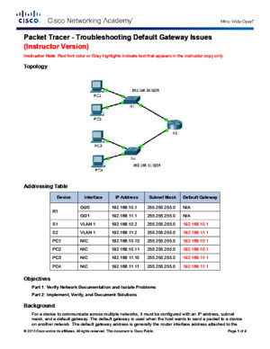 6434 Packet Tracer - Troubleshooting Default Gateway Issues Instructions IG