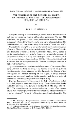 Maloney - The Teachings of the Fathers on Usury