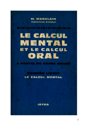 Mathematiques Classiques Calcul Mental Livret 1 Madelain 1963