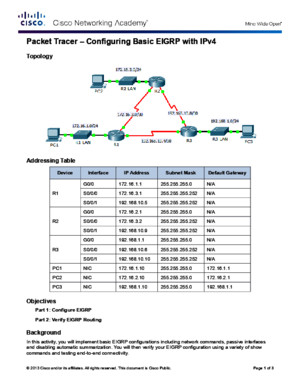 7224 Packet Tracer - Configuring Basic EIGRP With IPv4 Instructions
