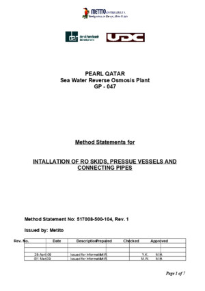 Method Statement for Installation of RO Skids, Pressure Vessels and Connecting Pipes R1