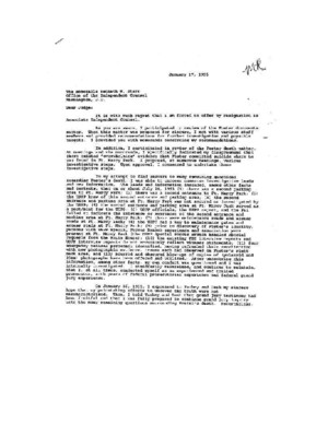 Miguel Rodriguez US attorney Vincent Foster death investigator resignation letter, January 17, 1995
