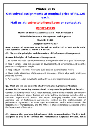 MU0016–Performance Management and Appraisal