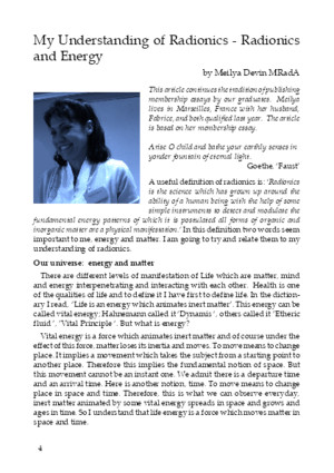 My Understanding of Radionics - Radionics and Energy by Meilya Devin MRadA