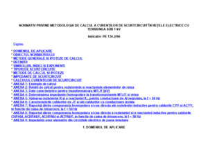 Normativ PE134-2 1996 NORMATIV PRIVIND METODOLOGIA DE CALCUL A CURENTILOR DE SCURTCIRCUIT IN RETELE ELEC