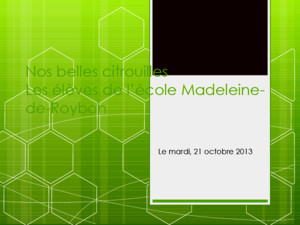 Nos belles citrouilles Les élèves de lécole Madeleine- de-Roybon Le mardi, 21 octobre 2013
