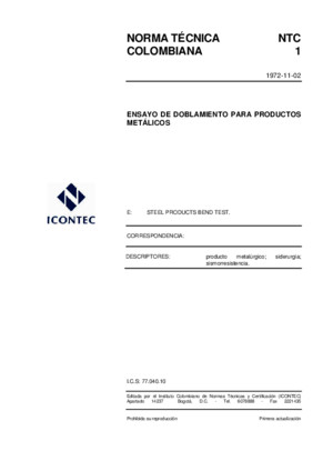 NTC 1 (1972-11-02) Ensayo de doblamiento para productos metálicos