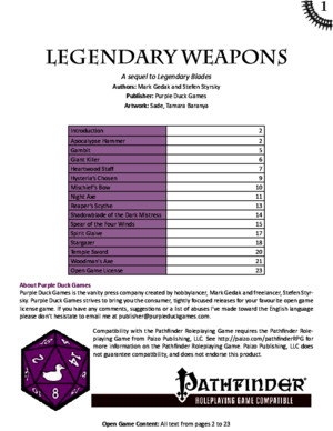 OGL Pathfinder RPG - Legendary Weapons