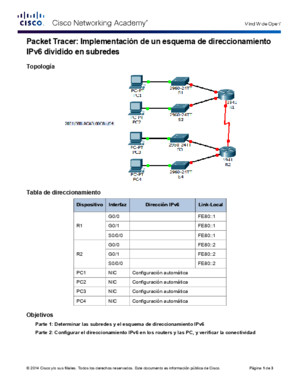 9314 Packet Tracer - Implementing a Subnetted IPv6 Addressing Scheme Instructions