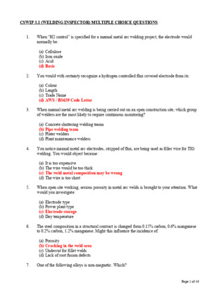 9 Cswip 31 Welding Inspector Multiple Choice Question Question Answers Solved Past Papers Cswip 31