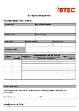 Pearson BTEC Level 5 HND Diploma Sample Assignment Template