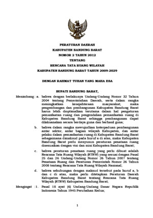 Peraturan Daerah Kabupaten Bandung Barat Nomor 2 Tahun 2012 tentang Rencana Tata Ruang WIlayah Kabupaten Bandung Barat Tahun 2009 - 2029