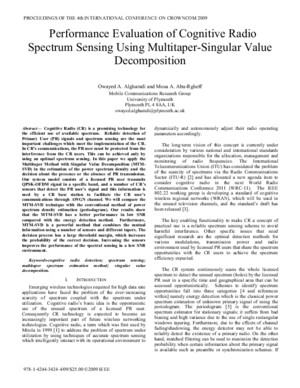 Performance Evaluation of Cognitive Radio Spectrum Sensing Using Multitaper-singular Value Decomposition