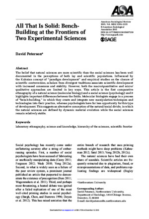 Peterson, All That is Solid, Bench Building at the Frontiers of Two Experimental Sciences