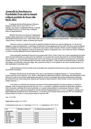 Raport Anomalii Pendul Eclipsa