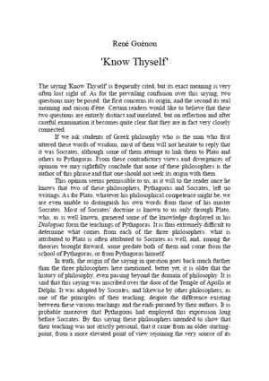 Rene Guenon - Know Thyself