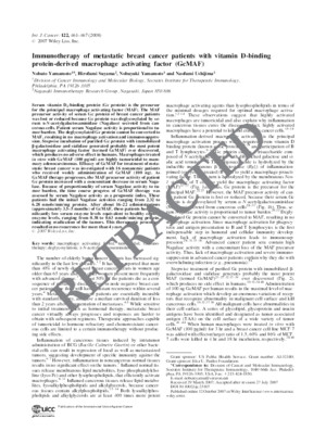Retracted: Immunotherapy of metastatic breast cancer patients with vitamin D-binding protein-derived macrophage activating factor (GcMAF)