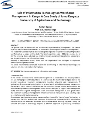 Role of Information Technology on Warehouse Management in Kenya a Case Study of Jomo Kenyatta University of Agriculture and Technology