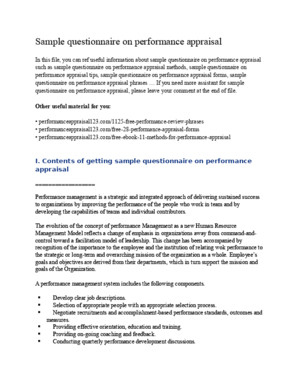 Sample Questionnaire on Performance Appraisal