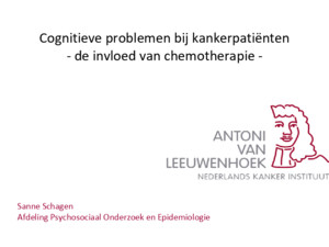 Sanne Schagen Afdeling Psychosociaal Onderzoek en Epidemiologie Cognitieve problemen bij kankerpatiënten - de invloed van chemotherapie -