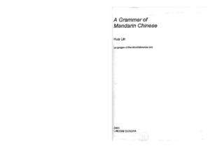 A Grammar of Mandarin Chinese Lincom Europa