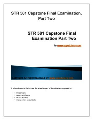 STR 581 Capstone Final Examination Part Two University of Phoenix