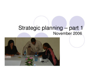 Strategic planning – part 1 November 2006 Strategic planning – part 1 Review of work done: Current Vision, Mission, Objectives, Strategies Swot analysis: