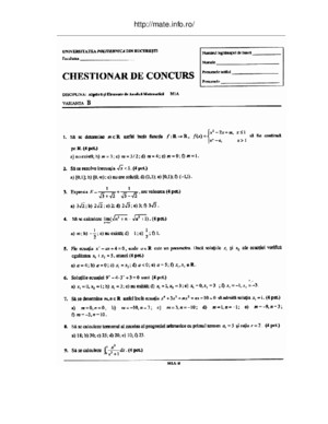 Subiect Admitere Politehnica Bucuresti La Matematica in Anul 20051