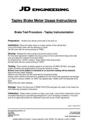 Tapley Brake Meter Usage Instructions