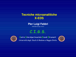 Tecniche microanalitiche X-EDS Tecniche microanalitiche X-EDS Pier Luigi Fabbri fabbriimailcigsunimoit CIGS Università degli Studi di Modena e