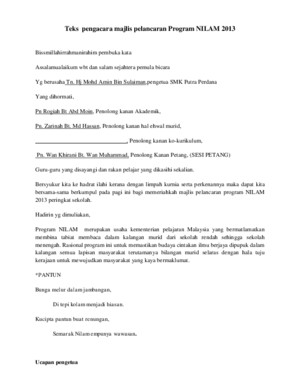 Teks Pengacara Majlis Pelancaran Program NILAM 2013