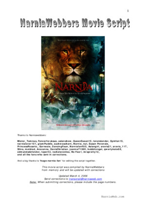 The Chronicles of Narnia the Lion the Witch and the Wardobre (Movie Script)