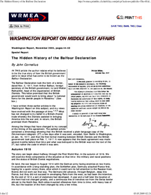 The Hidden History of the Balfour Declaration (Zimmerman Telegram) by John Cornelius - Washington Report- November 2005