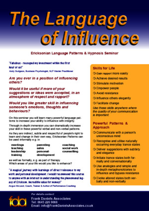 The Language of Influence: Ericksonian Language Patterns Hypnosis