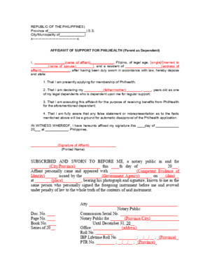 Affidavit of Support for PhiliHealth _ Parent as Dependent