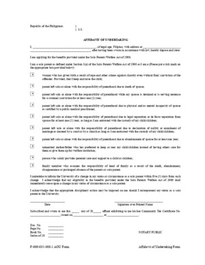 Affidavit of Undertaking Form - SOLO PARENT