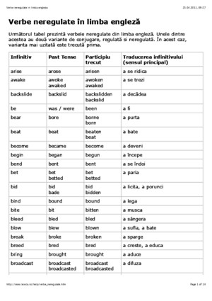 Verbe Neregulate in Limba Engleza