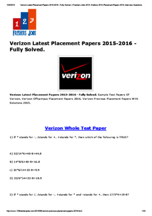Verizon Latest Placement Papers 2015-2016 - Fully Solved