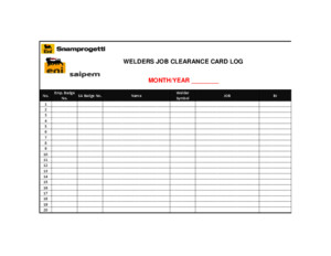 Welder Job Clearance Card Log