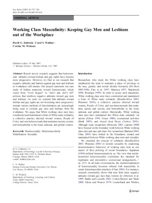 Working Class Masculinity: Keeping Gay Men and Lesbians out of the Workplace