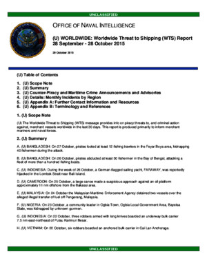 Worldwide Threat to Shipping (WTS) Report 28 September - 28 October 2015