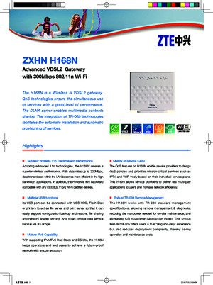 ZTE ZXHN H168N(V31) Broadband Access CPE Datasheet (With GE)