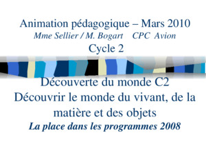 Animation pédagogique – Mars 2010 Mme Sellier / M Bogart CPC Avion Cycle 2 Découverte du monde C2 Découvrir le monde du vivant, de la matière et des objets