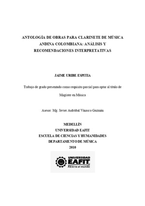 Antologia de Obras Para Clarinete de Musica Andina Colombiana Analisis y Recomendaciones Interpre