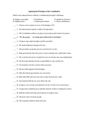 Applying the Principles of the Constitution - Answer Key