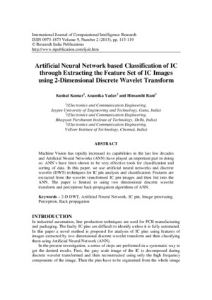Artificial Neural Network based Classification of IC through Extracting the Feature Set of IC Images using 2-Dimensional Discrete Wavelet Transform