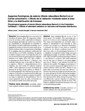 Aspectos fisiológicos de estevia (Stevia rebaudiana Bertoni) en el caribe colombiano I efecto de la radiación incidente sobre el área foliar y la distribución de biomasa