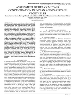 ASSESSMENT OF HEAVY METALS CONCENTRATION IN INDIAN AND PAKISTANI VEGETABLES